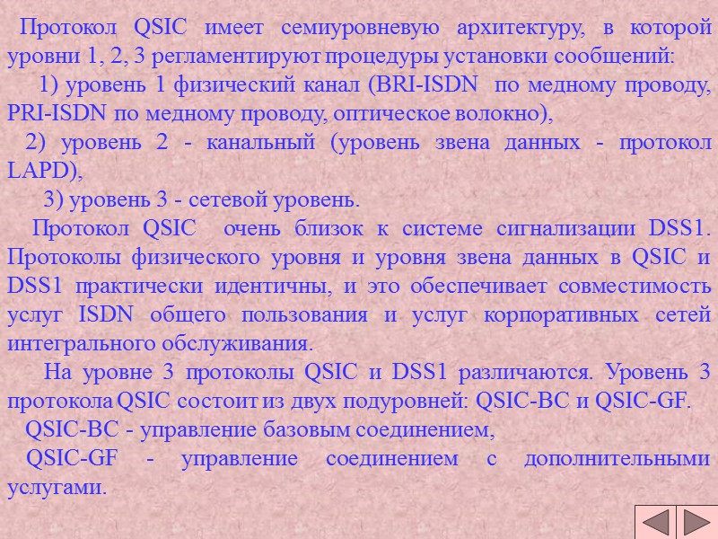 Протокол QSIC имеет семиуровневую архитектуру, в которой уровни 1, 2, 3 регламентируют процедуры установки Протокол QSIC имеет семиуровневую архитектуру, в которой уровни 1, 2, 3 регламентируют процедуры установки